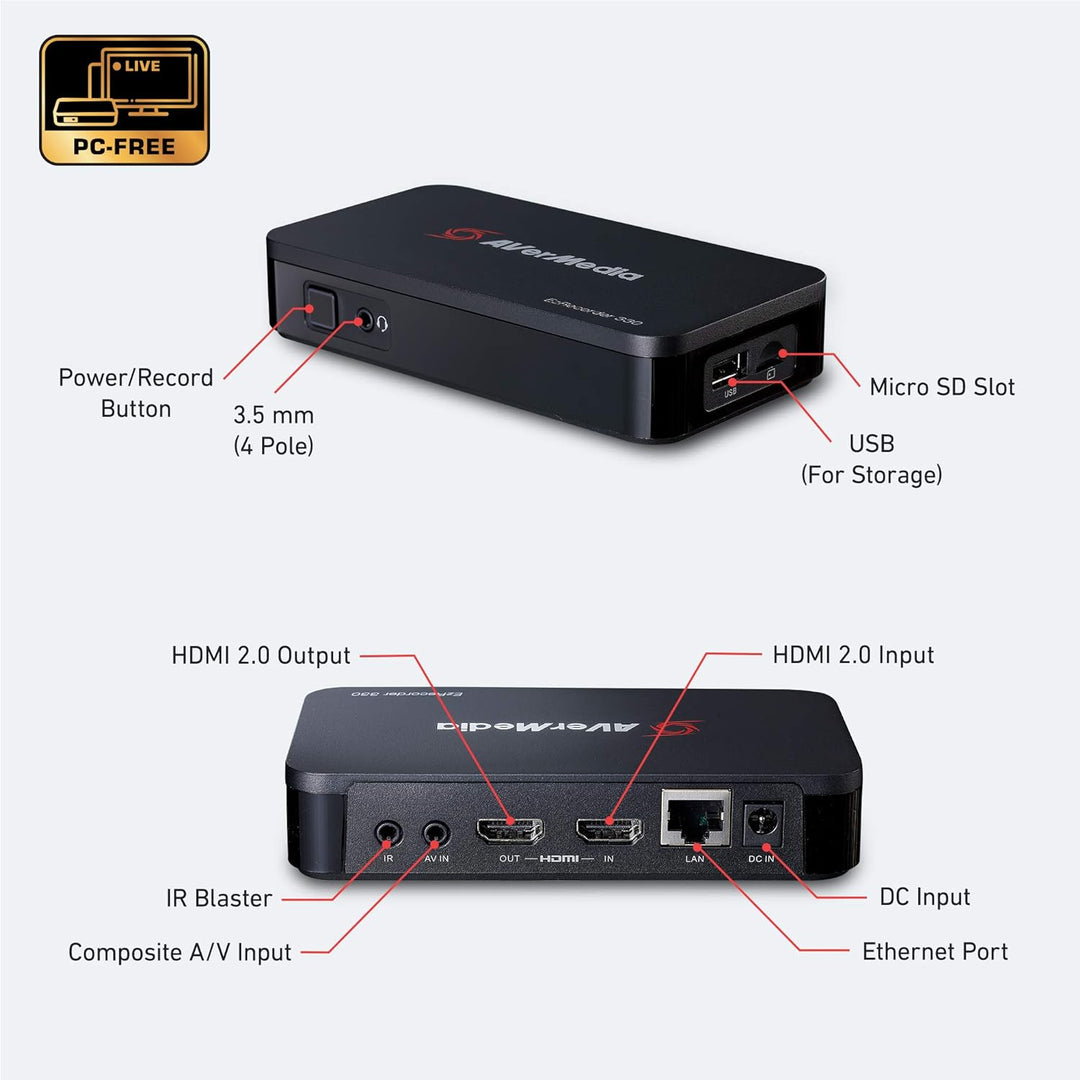 AVerMedia EZRecorder 330, 4K Pass-Through- und 1080p-Aufnahme, HDMI-Recorder, PVR, DVR, Switch, Retr