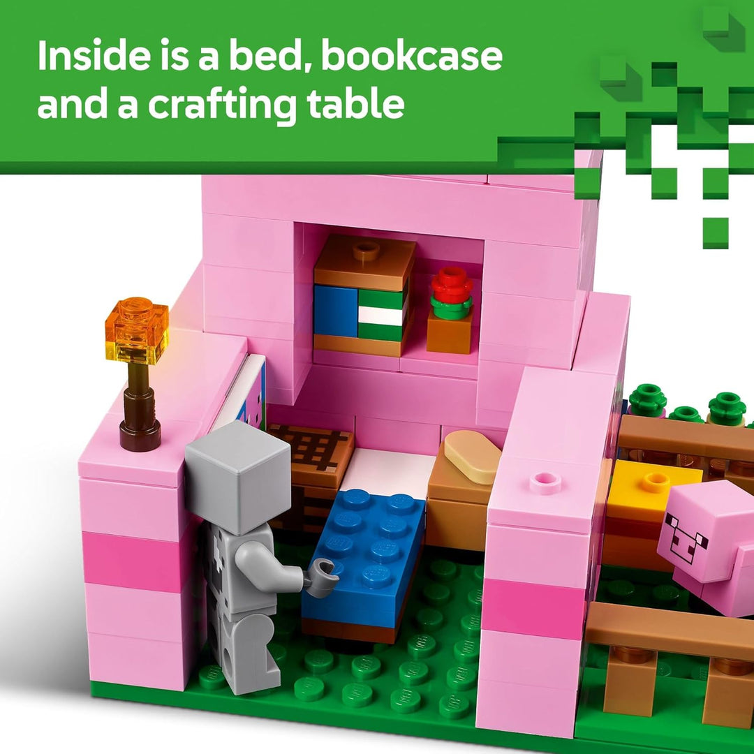 LEGO 21268 Minecraft Das Babyschwein-Haus – Farmhaus im Wald-Biom mit Figuren & Tieren, BAU- & Spiel
