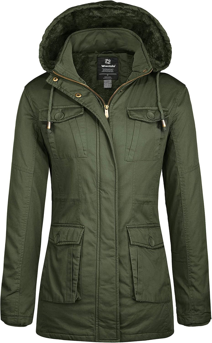 Wantdo Damen Klassische Baumwoll Jacke Warmer Fleece Mantel Winter Outdoor Parka Jacke Mittellanger