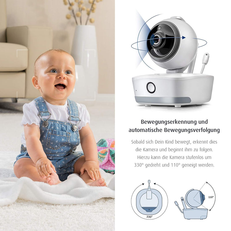 Reer 80440 Video-Babyphone mit Nachtsicht-Kamera und Bewegungsverfolgung, weiss, BabyCam XL XL (1er