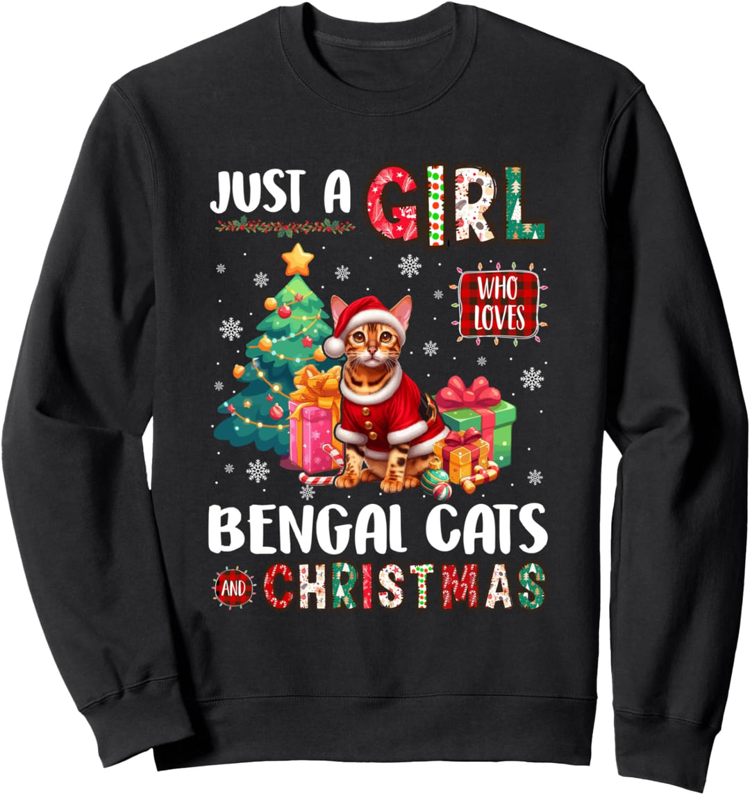 Just A Girl Who Loves Bengal Cats And Christmas Santa Cat Sweatshirt