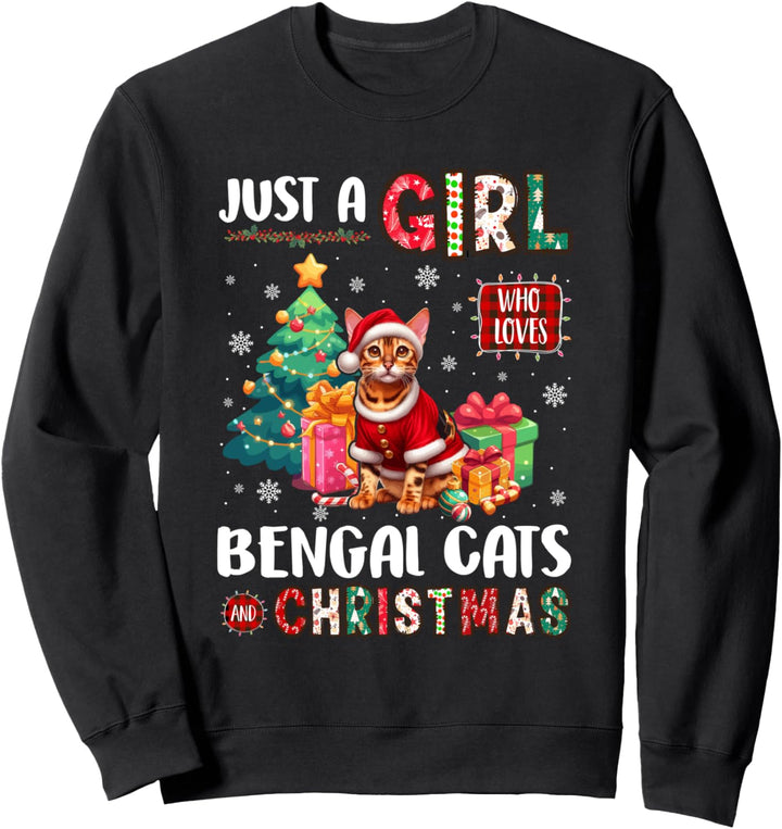 Just A Girl Who Loves Bengal Cats And Christmas Santa Cat Sweatshirt