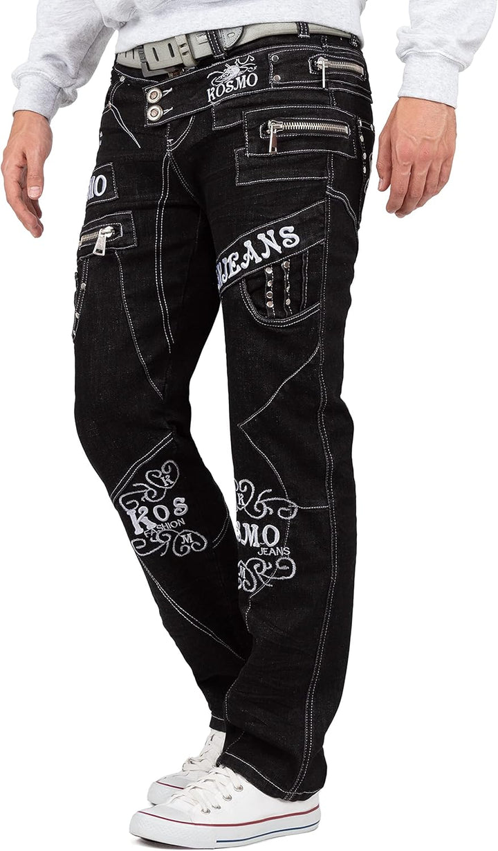 Herren Jeans - Regular-Fit mit Knopfleiste | Optimale Passform, 5-Pocket-Style, Kontrastnaht in Weis
