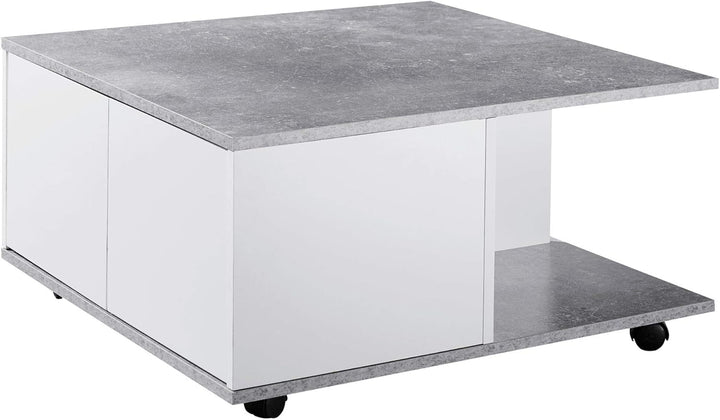 Couchtisch RAPIDO: 70x70x36,5 cm, 2 Schubladen, Rollen, Melaminharzbeschichtung, Weiss/Anthrazit Far