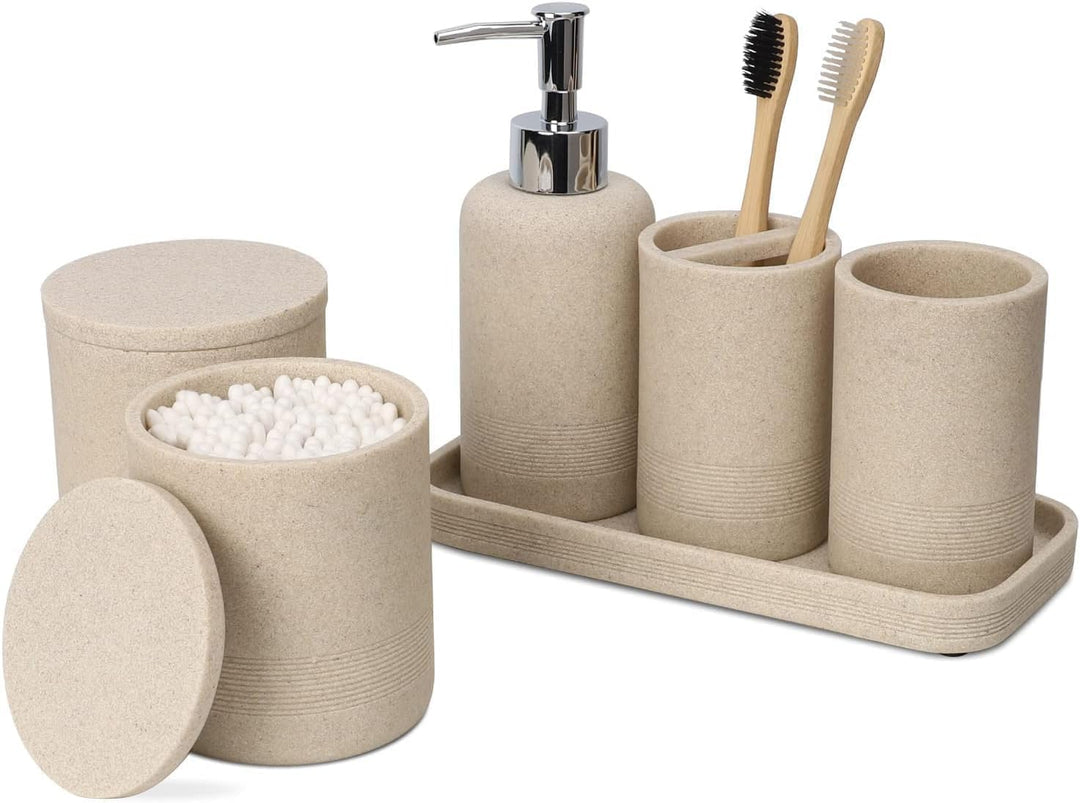 ZCCZ Badezimmer Set – 6 Teile – Badezimmer Organizer mit Zahnbürstenhalter, Seifenspender, Seifensch