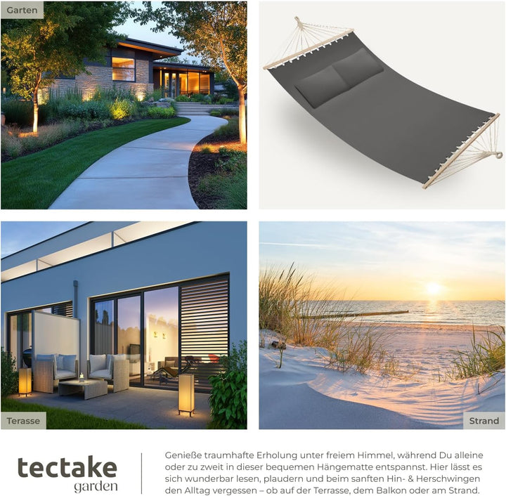 tectake® Doppel Hängematte Outdoor, XXL Stoff Schaukeltuch, Sonnenliege 2 Personen inkl. Kissen, Sch