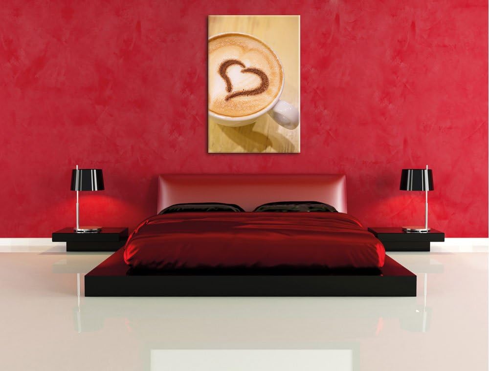 Pixxprint Kaffee Herz aus Schaum Cappucino als Leinwandbild/Grösse: 100x70 / Wandbild/Kunstdruck/fer