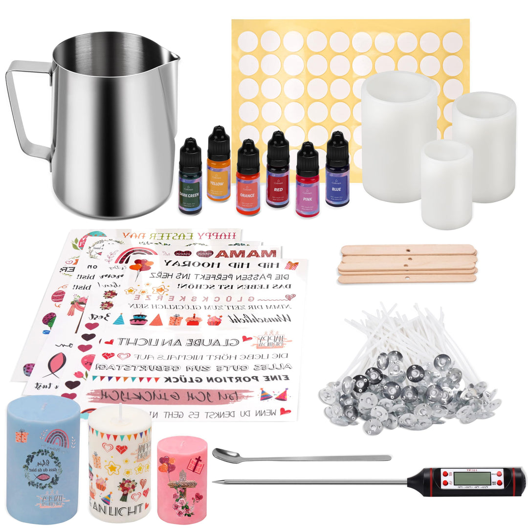 JelyArt Kerzenherstellung Kit Kerzen Selber Machen Set inkl 900 ml Kerzenwachs Schmelztopf mit Löffe