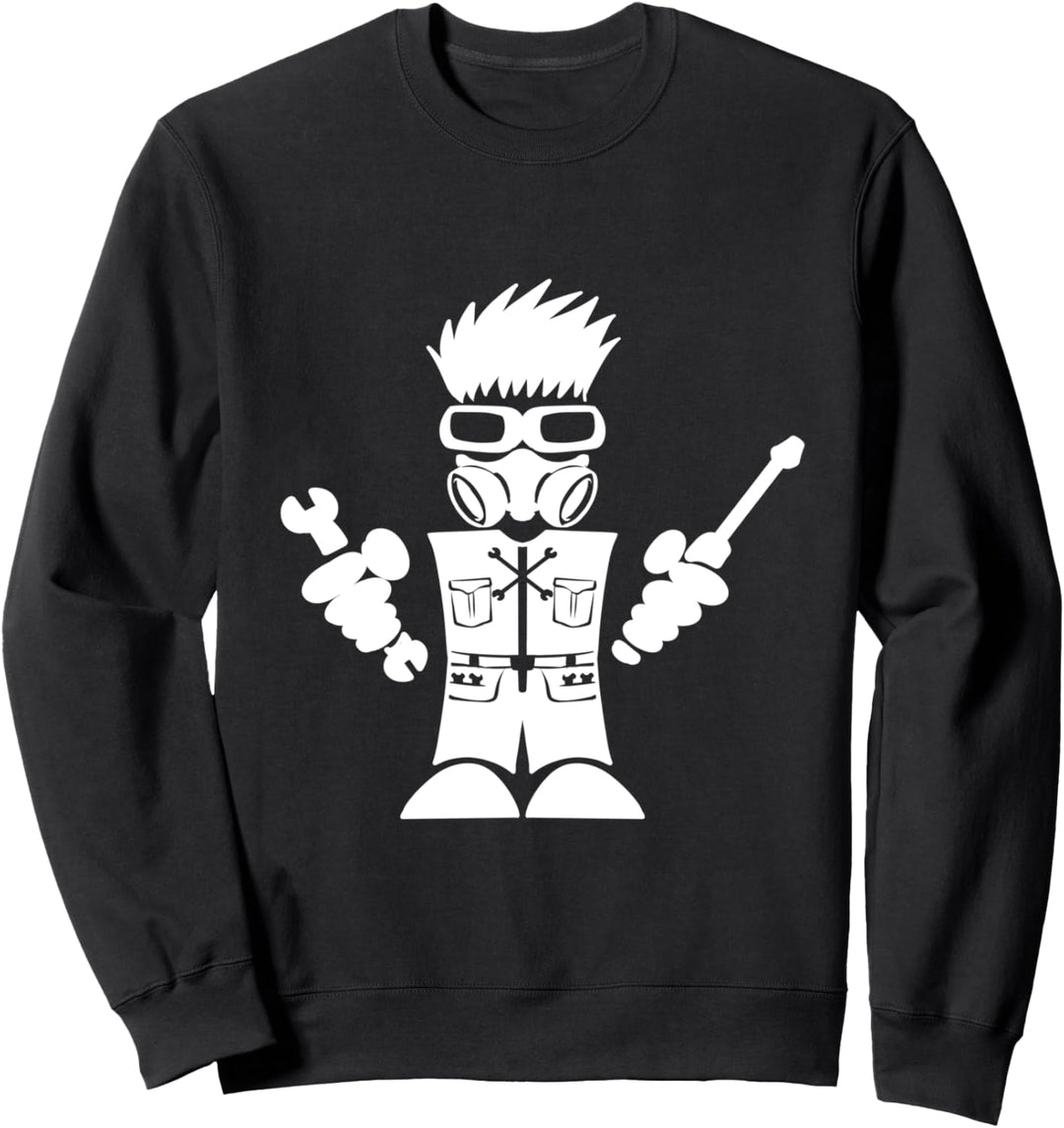 Lustiger 80er Jahre Pin Up Motorrad Mechaniker mit Schraubenschlüssel Werkzeug Sweatshirt