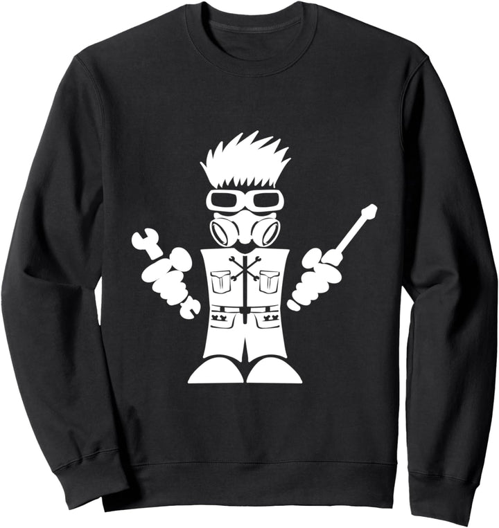 Lustiger 80er Jahre Pin Up Motorrad Mechaniker mit Schraubenschlüssel Werkzeug Sweatshirt