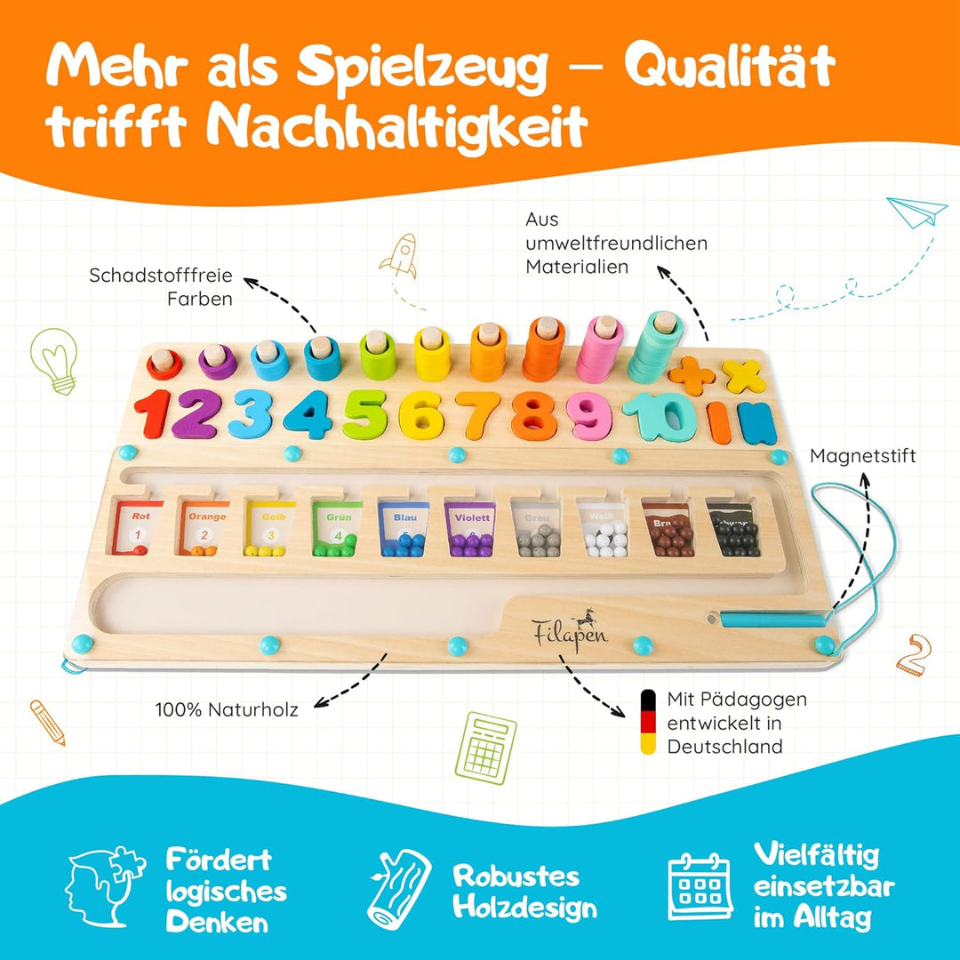 Filapen® Montessori Spielzeug ab 3 Jahren I Pädagogisches Motorikspielzeug I Farben &amp; Zahlen Lernen