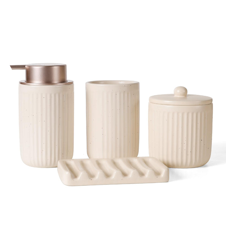 UMLACA Badezimmer Set Keramik, 4 Teiles Badezimmer Zubehör Set, Badezimmer Organizer mit Seifenspend