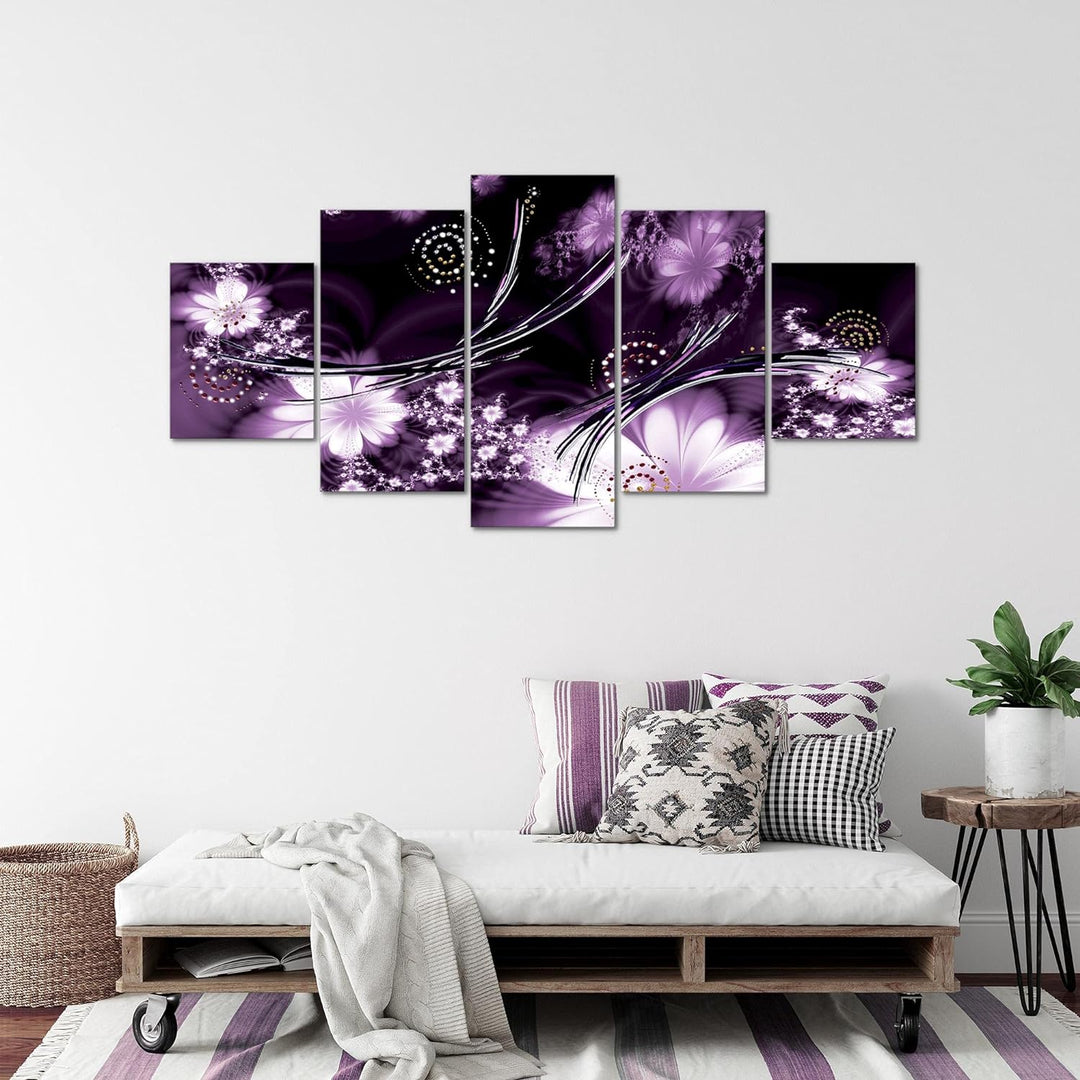 Runa Art - Bilder Abstrakt Blumen 200 x 100 cm 5 Teilig XXL Wanddekoration Design Lila 102451a 200 x