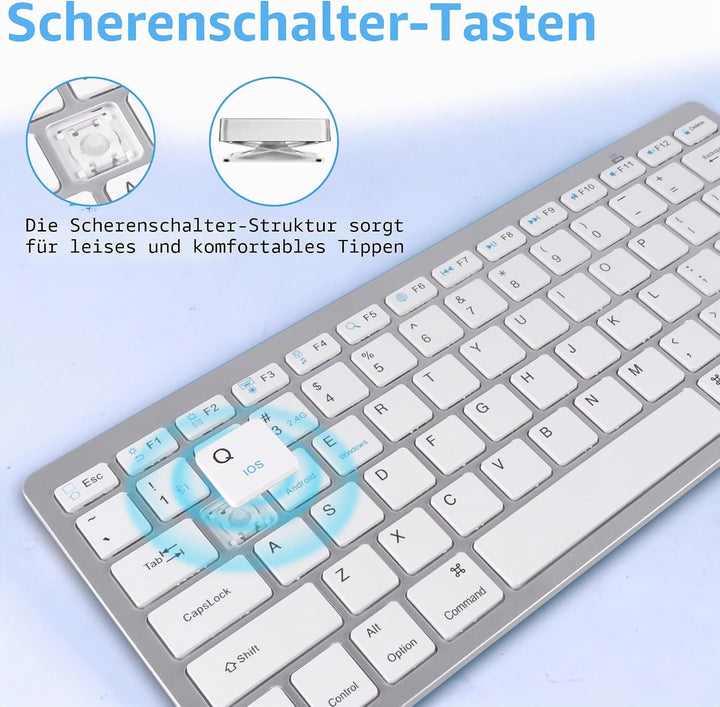 Tastatur Maus Set Kabellos, Bluetooth5.2/3.0 Tastatur &amp; 2.4 GHz USB 3 Mode, Funktastatur Mit Maus Si