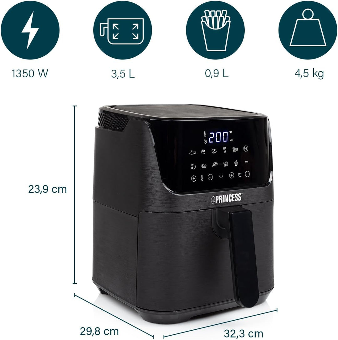 Princess Heissluftfritteuse mit 3,5 L – 70% weniger Energieverbrauch – 11 Programme – Inklusive Reze