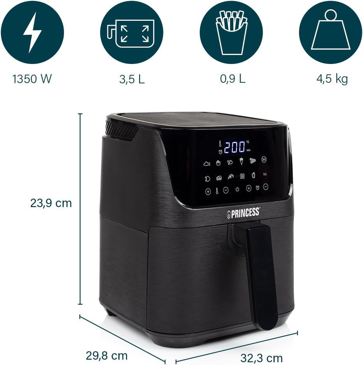 Princess Heissluftfritteuse mit 3,5 L – 70% weniger Energieverbrauch – 11 Programme – Inklusive Reze