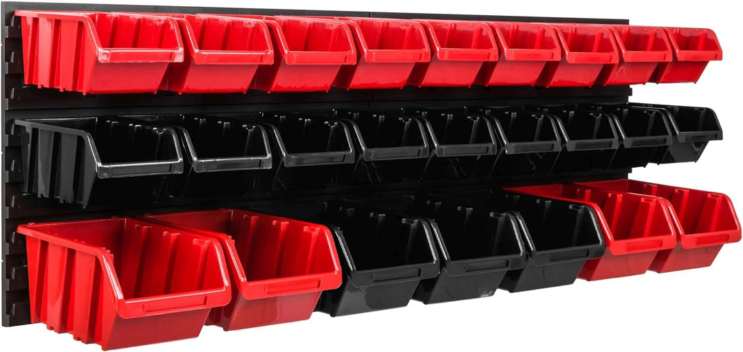 SimpleThing Lagersystem Werkstattregal | 115 x 39 cm | 25 stck. Box | Wandregal mit Stapelboxen - Wa