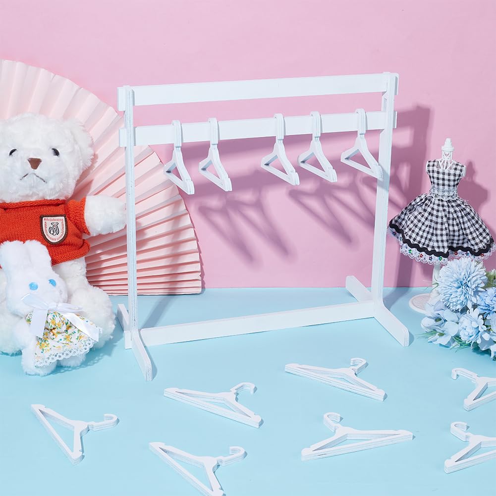 UNICRAFTALE 1 Set 30cm Puppenkleiderständer 15 Kleiderbügeln Holz Kleiner Puppenkleiderständer Weiss