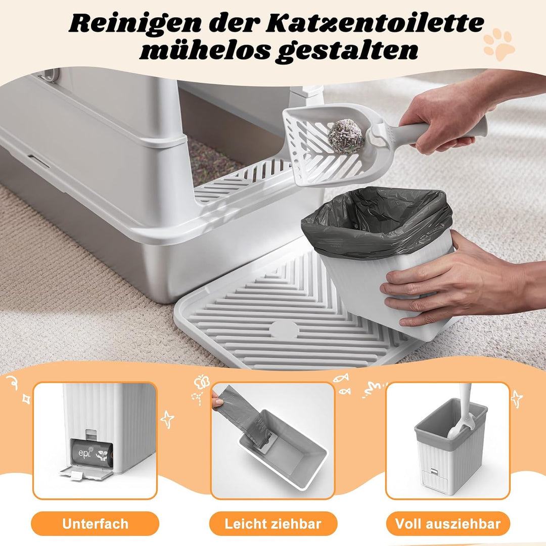 FURTIME Katzenklo Edelstahl, Katzentoilette Edelstahl mit Deckel Grosse XL, Geschlossene Metall Katz
