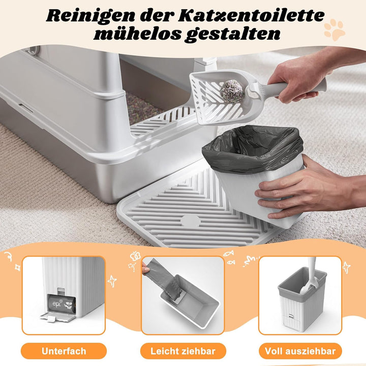 FURTIME Katzenklo Edelstahl, Katzentoilette Edelstahl mit Deckel Grosse XL, Geschlossene Metall Katz