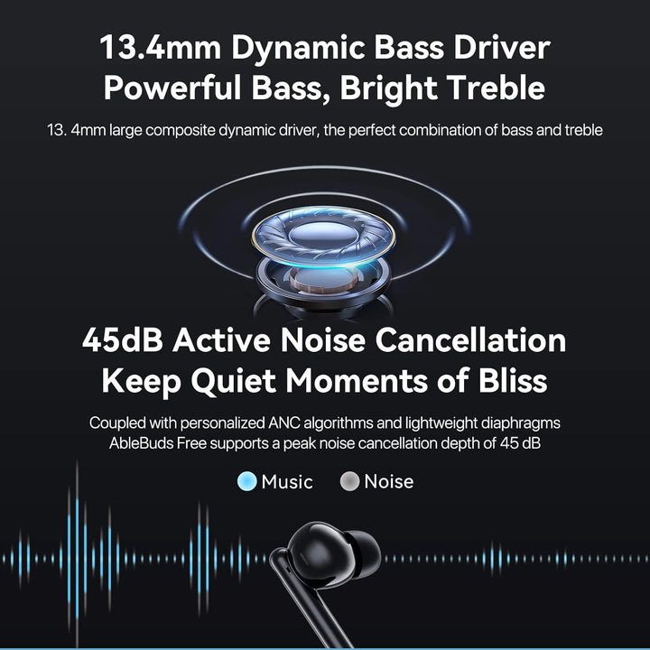 UMIDIGI Bluetooth Kopfhörer,Wireless Earbuds Ablebuds Free In-Ear Kopfhöhrer 45dB Lärmreduzierung,AN