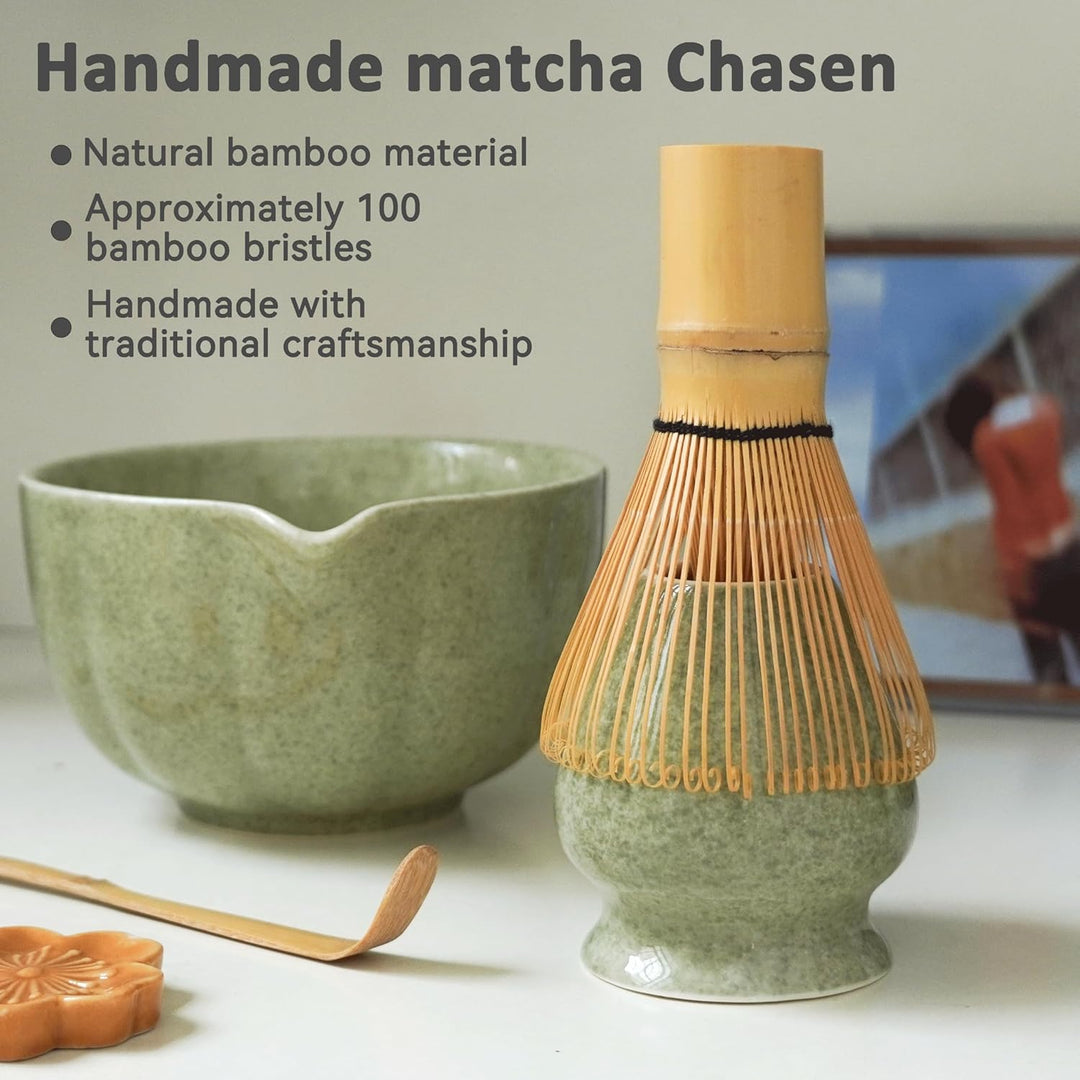 HEI MING Premium Matcha Set 7-teilig – Exklusives Teezeremonie-Set mit Bambus-Chasen (Besen), Grün K
