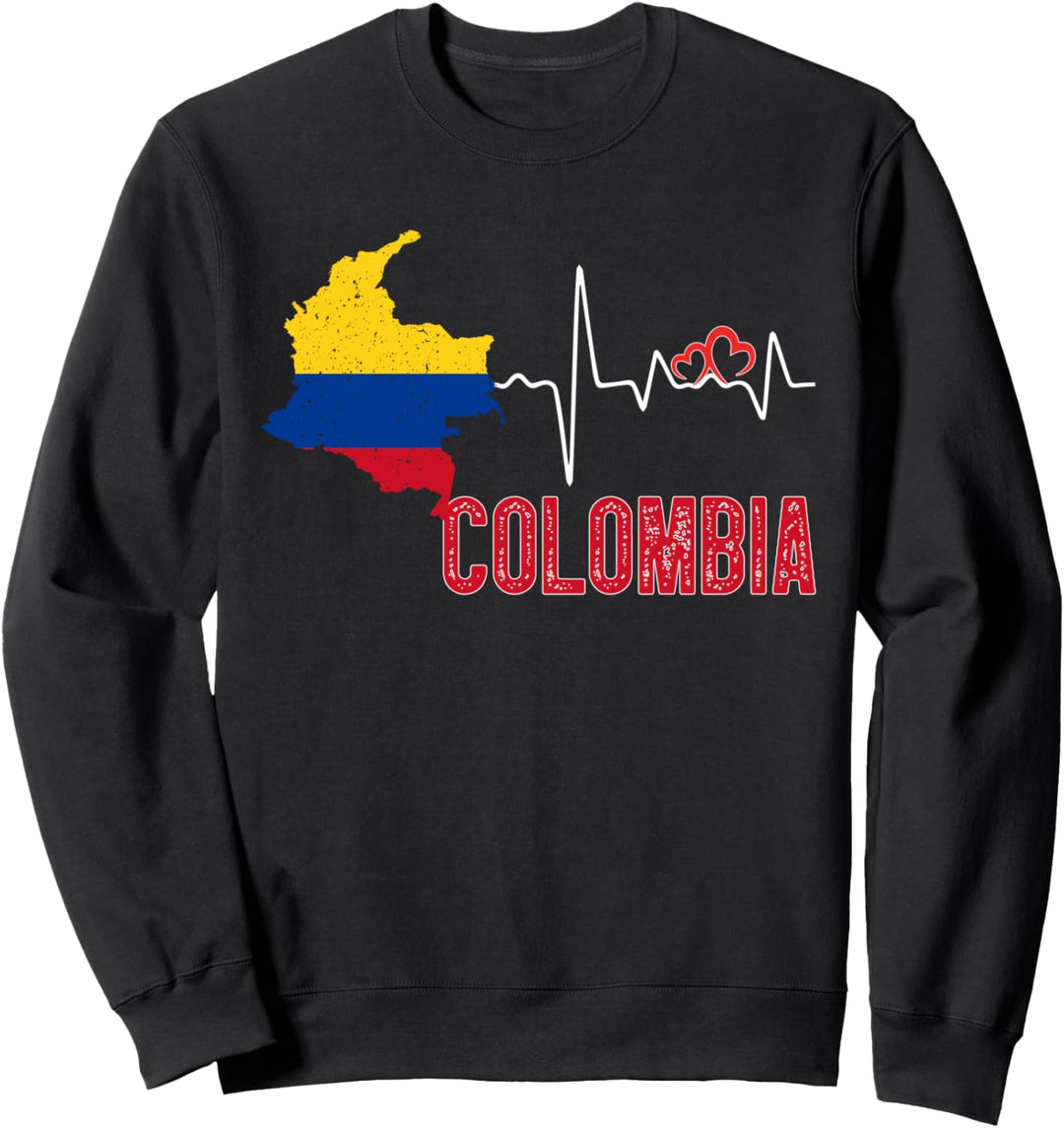 Colombia Flag Map Heartbeat Design for Colombian Pride Sweatshirt