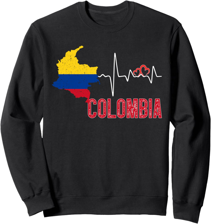Colombia Flag Map Heartbeat Design for Colombian Pride Sweatshirt