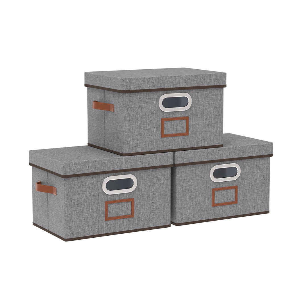 OUTBROS 3 Stück Aufbewahrungsbox mit Deckel, Faltbare Aufbewahrungskorb, Stoffbox mit Griff, Schrank