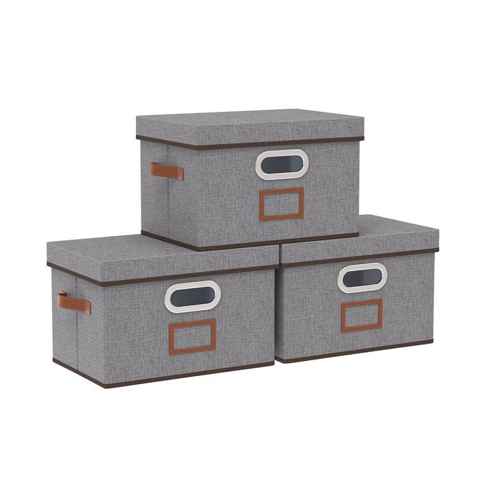 OUTBROS 3 Stück Aufbewahrungsbox mit Deckel, Faltbare Aufbewahrungskorb, Stoffbox mit Griff, Schrank