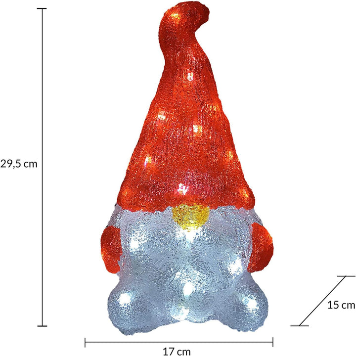 Deuba LED Acryl Figur Wichtel 29,5cm Gross Innen Aussen Weihnachtsdeko beleuchtet Weihnachten Deko I