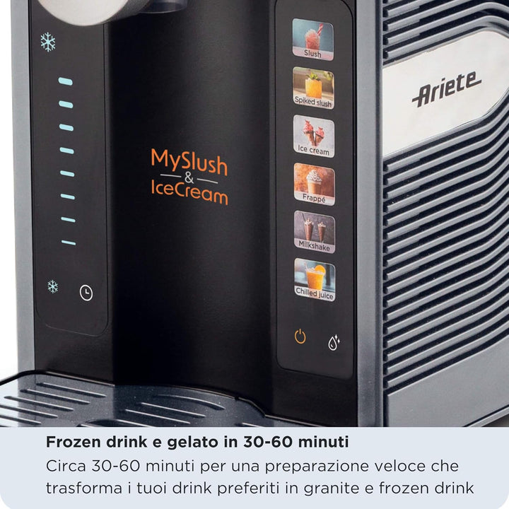 Ariete 655/00 MySlush & IceCream, Slush-Maschine, Eis- und Frozen Drink-Maschine, 2,6 l Tank, 30-60