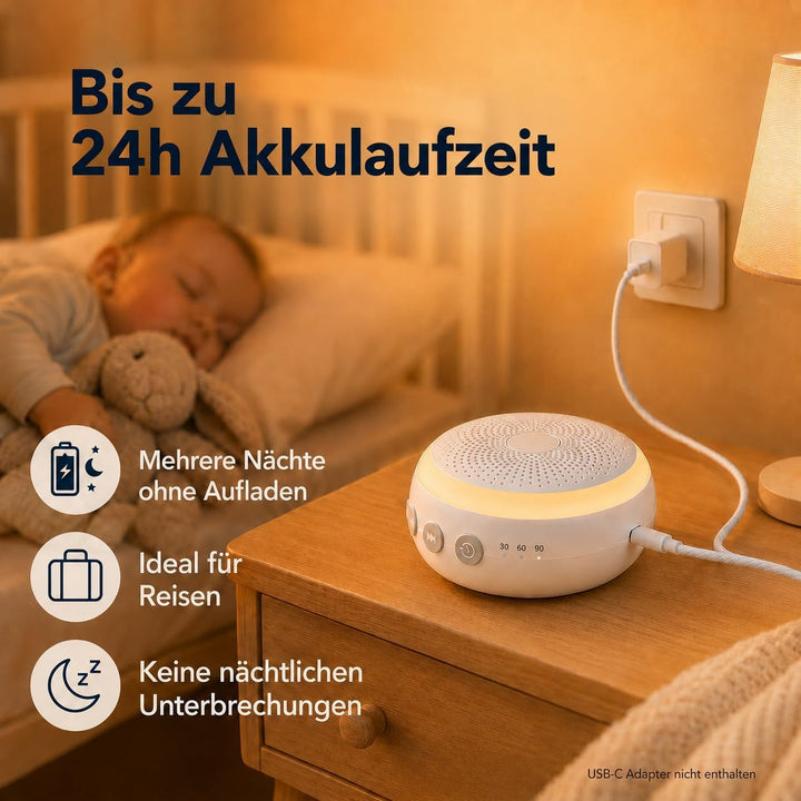 Baby Einschlafhilfe mit Nachtlicht - Tragbare White Noise Sound Maschine mit 16 beruhigenden Geräusc