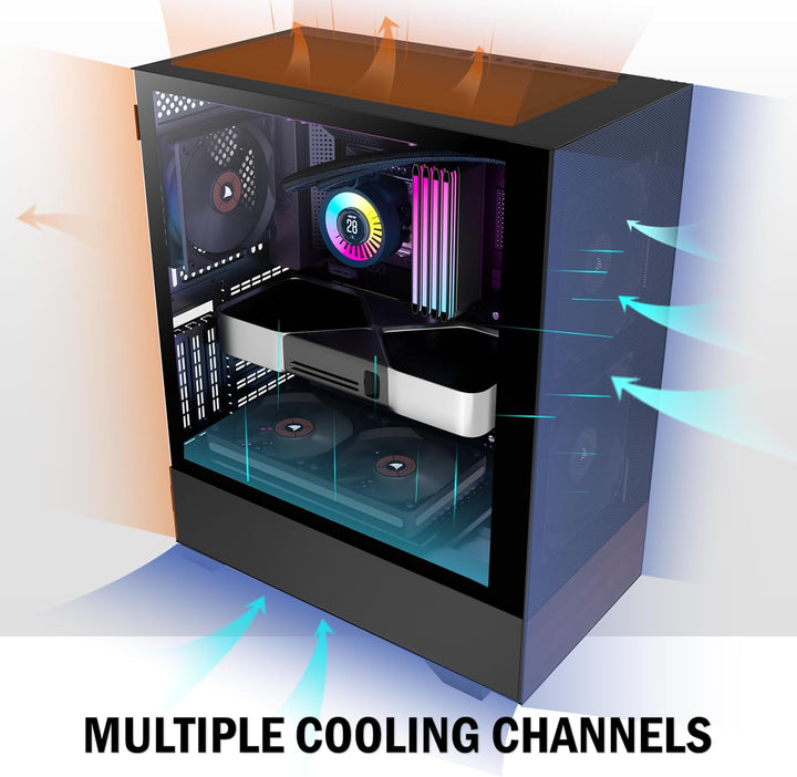 KEDIERS PC Gehäuse ATX Tower Gaming Computergehäuse mit gehärtetem Glas (schwarz + 3-Lüfter NO-LED),