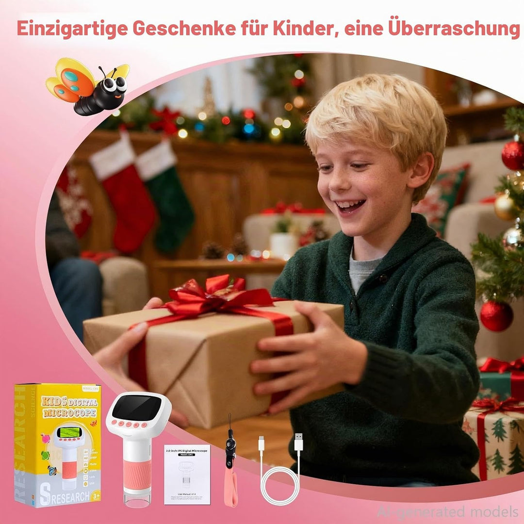 Mikroskop für Kinder ab 3 Jahren, 1000X Tragbares Handmikroskop mit 2&