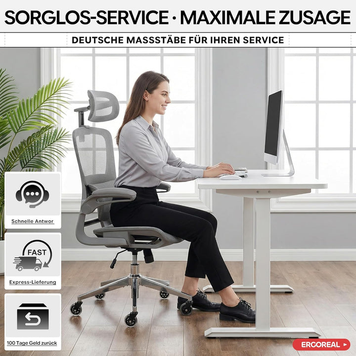 Schreibtischstuhl Ergonomischer Bürostuhl mit 150kg Tragkraft, verstellbaren Armlehnen, dynamischer