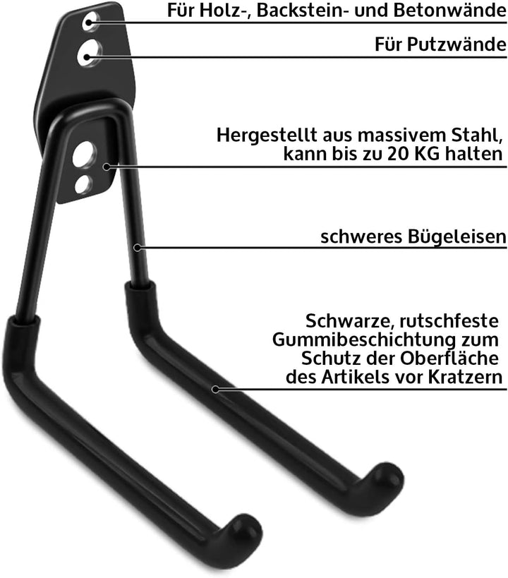 JAP Doppelhaken 6 Stück von stahl - Inklusive Schrauben und Dübel - Wand-Montage Haken - sichere Bes