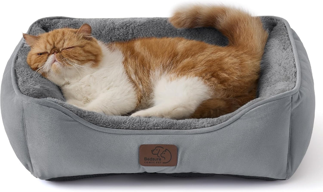 BEDSURE Katzenbett waschbar Katzen Bettchen - 51x41cm Katzenkorb Indoor mit Rutschfester Basis, quad