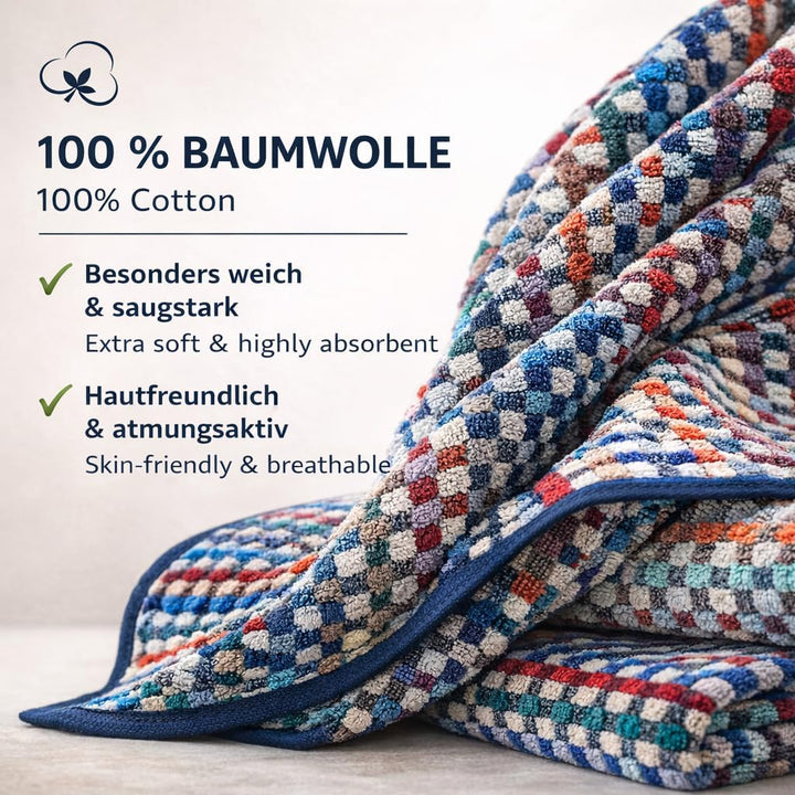 Betz 2 Stück Badetücher XXL Duschtücher Saunatuch Badetuch 100% Baumwolle Duschtuch Karo BUNT Grösse