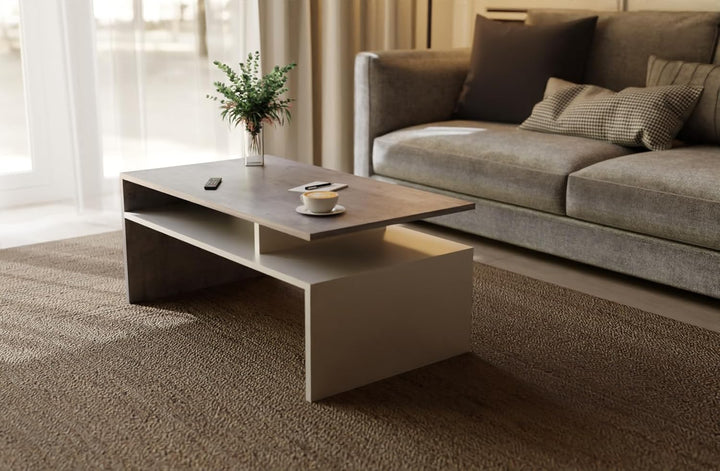 Weiss/Beton glänzender Couchtisch für das Wohnzimmer - modernistischer Look, minimalistischer Stil -