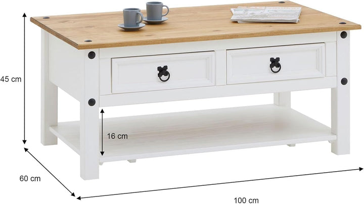 CARO-Möbel Couchtisch Campo im Mexiko-Stil Wohnzimmertisch Beistelltisch Kiefer massiv, braun/weiss