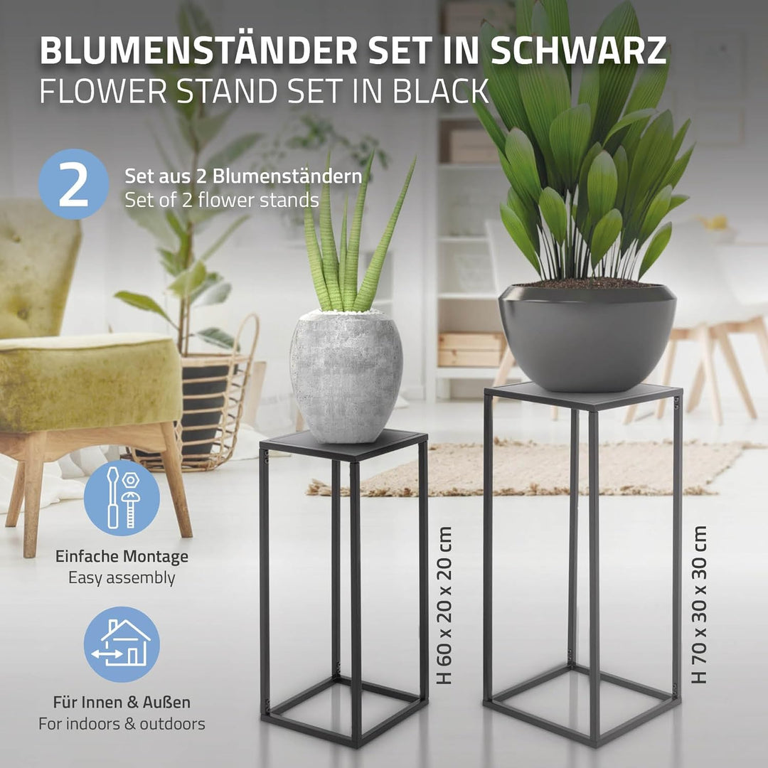 ML-Design Blumenständer im 2er Set, Schwarz, 20x60x20/30x70x30 cm, Moderne Blumentopfständer, Wetter