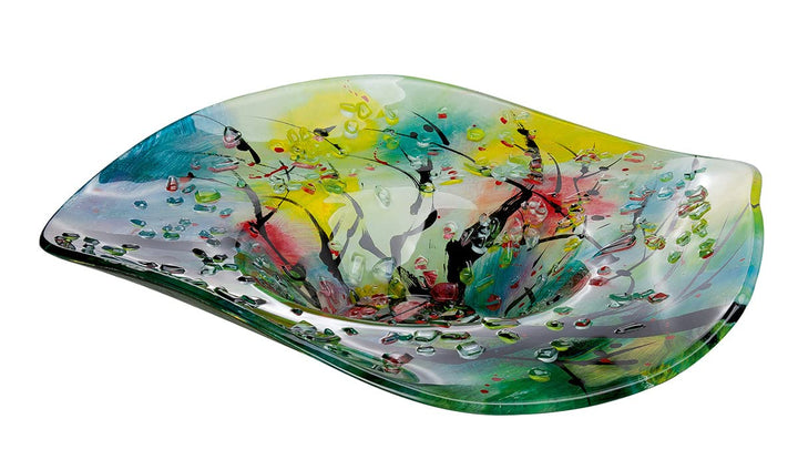 GILDE GLAS art Deko Schale - runde Glasschale Dekoration Wohnzimmer - handgebmalt - Ø ca. 46 cm