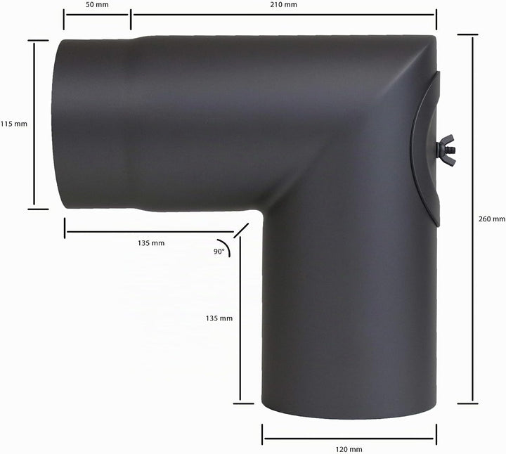 LANZZAS Ofenrohr Bogen 90° mit Tür (2-teilig) - im Durchmesser Ø 120 mm - Farbe: schwarz - Rauchrohr