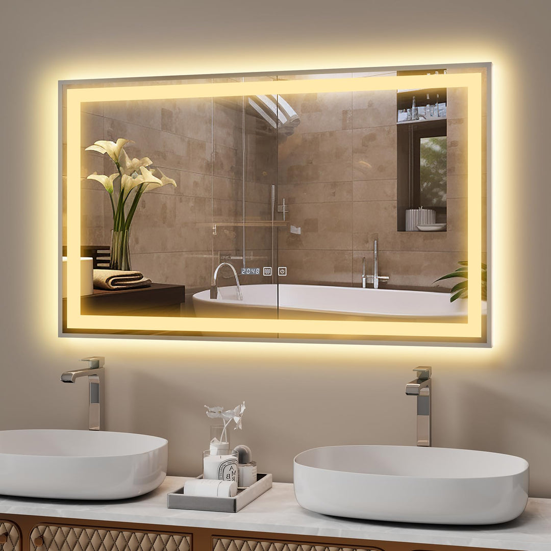 YU YUSING Badspiegel mit Beleuchtung 100x60cm Badezimmerspiegel mit Beschlagfrei 3 Lichtfarbe Dimmba