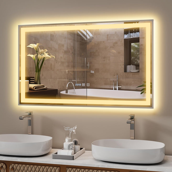 YU YUSING Badspiegel mit Beleuchtung 100x60cm Badezimmerspiegel mit Beschlagfrei 3 Lichtfarbe Dimmba