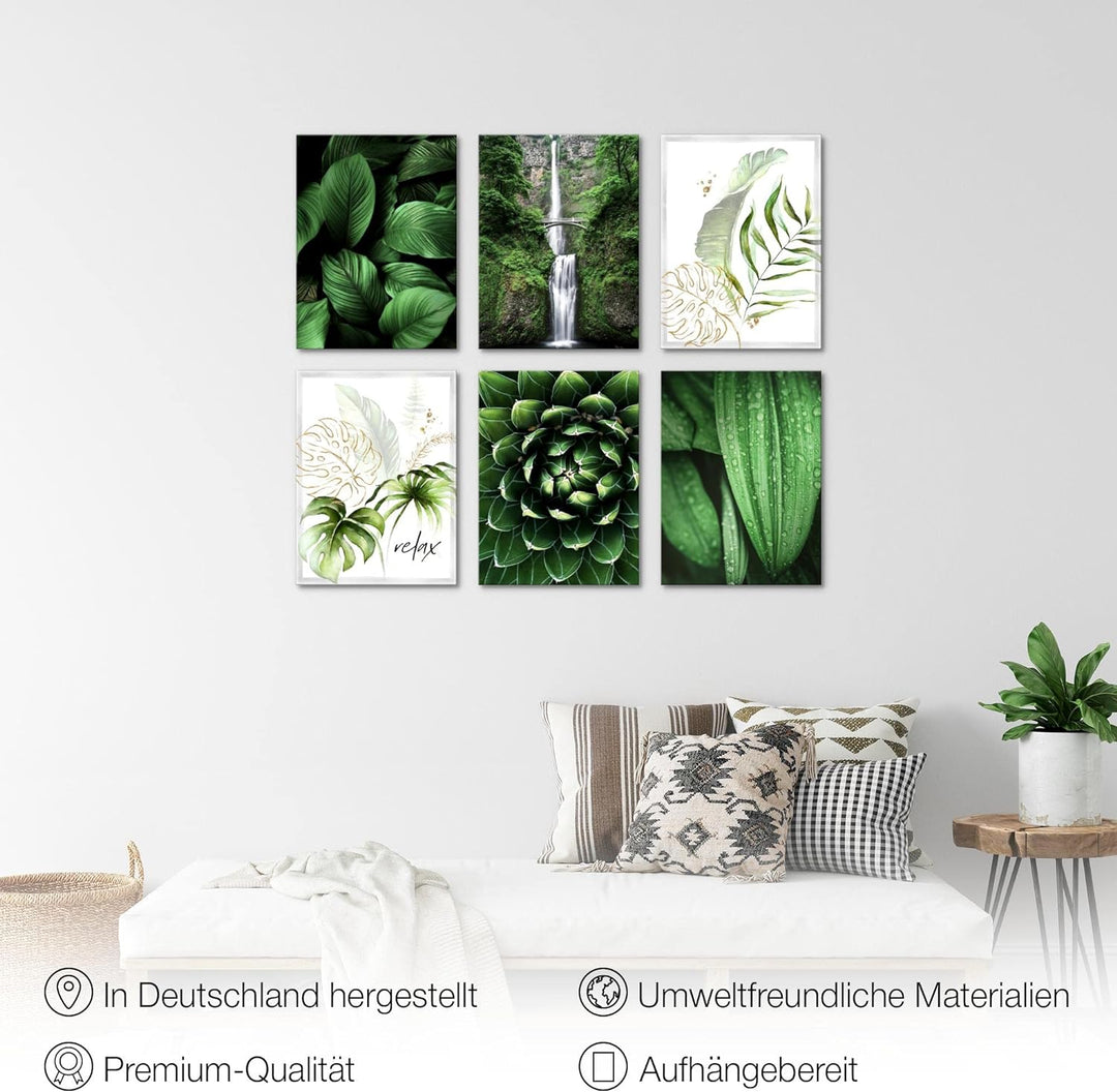 Novart Set Wandbilder - KEIN EXTRA RAMEN BENÖTIGT - Wohnzimmer Schlafzimmer - Bilder Modern Grüne Bl