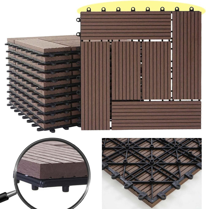 Mendler WPC Bodenfliese Rhone, Holzoptik Balkon/Terrasse, 11x je 30x30cm = 1qm versetzt - Premium Co
