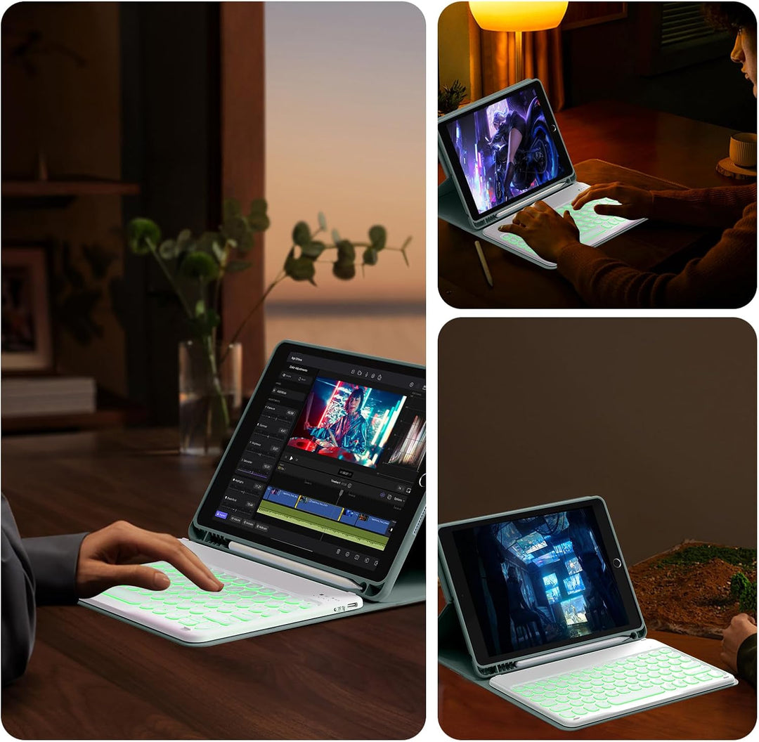 aoub Hülle mit Tastatur für iPad 9./ 8. / 7. Generation, Beleuchtete Tastatur mit Hülle für iPad 10,