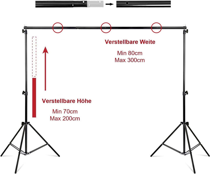 Youyijia 2 x 3m Hintergrund Fotografie Stützsystem Verstellbarer Fotostudio Hintergrundständer Photo